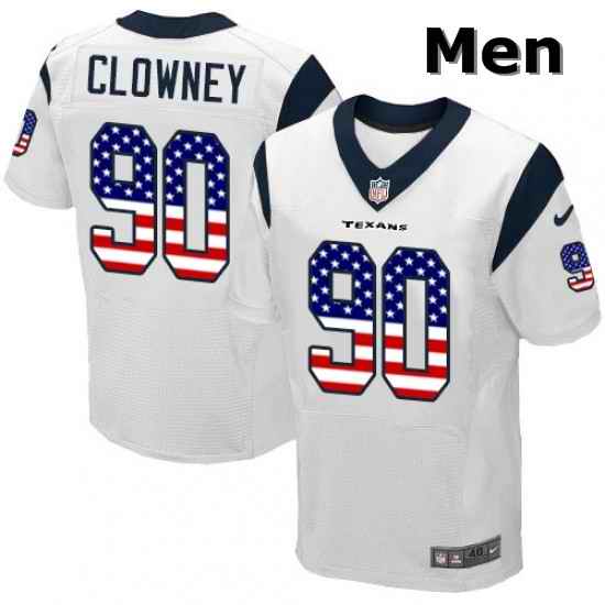 Men Nike Houston Texans 90 Jadeveon Clowney Elite White Road USA Flag Fashion NFL Jersey